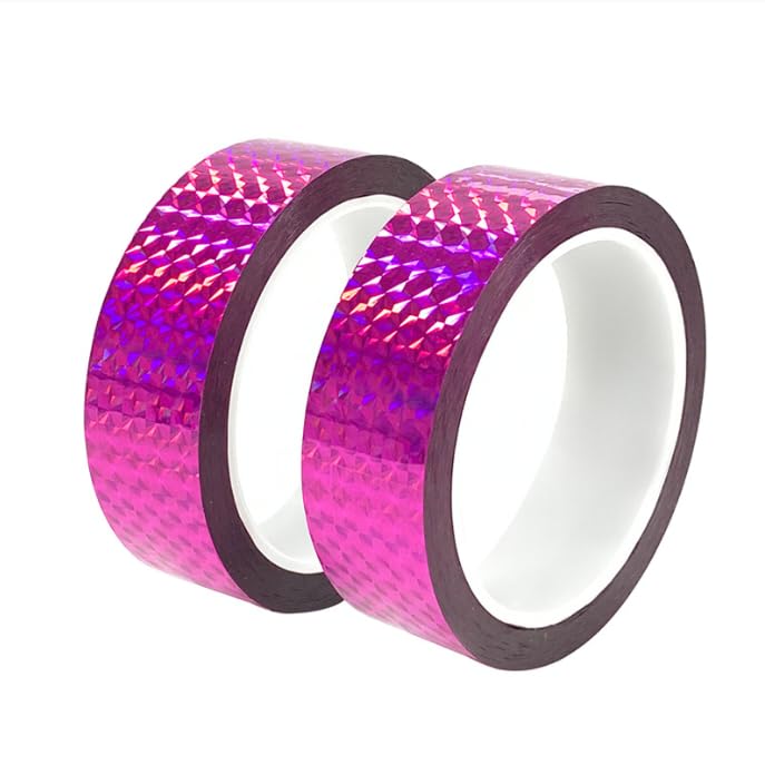 Self-Adhesive Holographic Reflective Tape Prism Tape Holographic Reflective Tape for Keep Birds Away, Craft Projects, DIY Art, Home, Daily Use (Pink, 1 Inch x 55 Yard) Pink