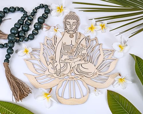Fourth Level MFG 12” Thai Buddha, Sacred Geometry Wood Wall Art, Buddhism Enlightenment Symbol, Zen Home Decoration for Yoga and Meditation, Good Chakra Energy Spiritual Altar Decor