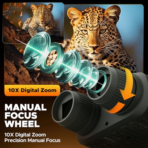 4K Night Vision Goggles - 48MP Infrared Binoculars for Hunting Camping Wildlife, 10X Digital Zoom 1300ft Range, 5000mAh Battery 15H Day/10H Night Use, 32GB Card, 3" LCD Screen DEEP GREEN