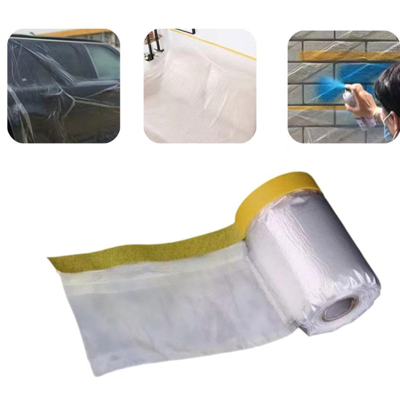 Pre-Glued Masking Film 22" x 65' (550mm x 20m), Plastic Covers for Painting, Taping, and Curtains, Plastic Sheets for Cars, Floors, Appliances, Windows, and Furniture, 3 Rolls