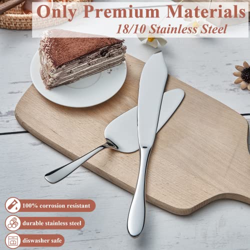 Cake Cutting Set for Wedding, Cake Knife and Server Set, Classic Design 18/10 Stainless Steel Pie Cakes Serving of 2 Piece, Dishwasher Safe Silver Non-Custom