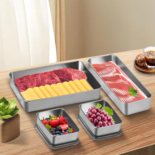 Cheese Container for Refrigerator,Fridge Storage Container,Deli Container with Lid,Bacon Container for Fridge,Bacon holder for Refrigerator,304SS Food Storage Container 8-Mini Box Set
