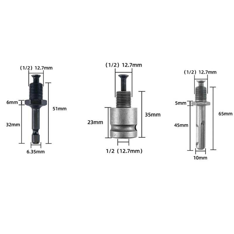 3 Piece 1/2-20UNF Chuck Converter Adapter, 1/2" Square Inner Adapter for Impact Wrench/Wrench/Hammer