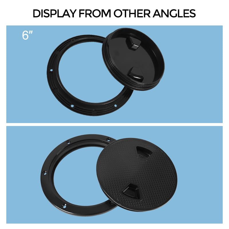 Boat-Ready Black Round Non-Slip Inspection Hatches - Sizes 4", 6", 8" with Detachable Cover - ABS Plastic Screw Out Access Hatch Cover for Kayak, Yacht, Marine Accessories Black 6 inch