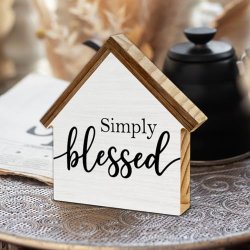Blessed Signs for Home Decor, Simply Blessed House Shaped Wood Sign