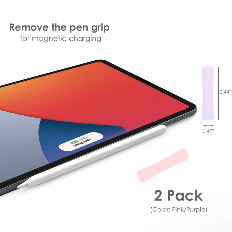 [Australia - AusPower] - ProElife 2-Pack Ergonomics Grip Holder Silicone Protective Sleeve Cover for Apple Pencil 2nd 2021 & 1st Generation iPad Pro 11'' 12.9'' 2021/2020/2018 Stylus Accessories Kits (Pink/Purple) Pink/Purple 