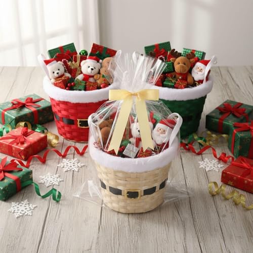 Threehoney 3 Set Christmas Empty Gift Baskets,Fabric Edge,9 x 7 inch 1 Count (Pack of 3) Fabric Edge