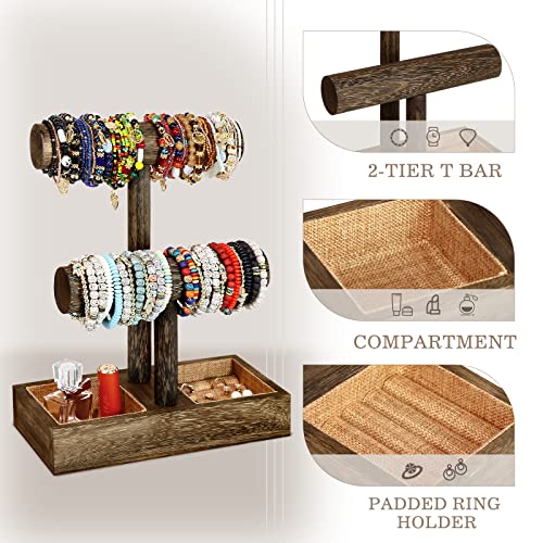 LadyRosian 2 Tier Wooden Display Jewelry Accessory Stand Jewelry Bracelet Holder Bangle Watch Necklace Storage Jewelry Box Organizer, (Brown-2 layers) Brown 2-Tier