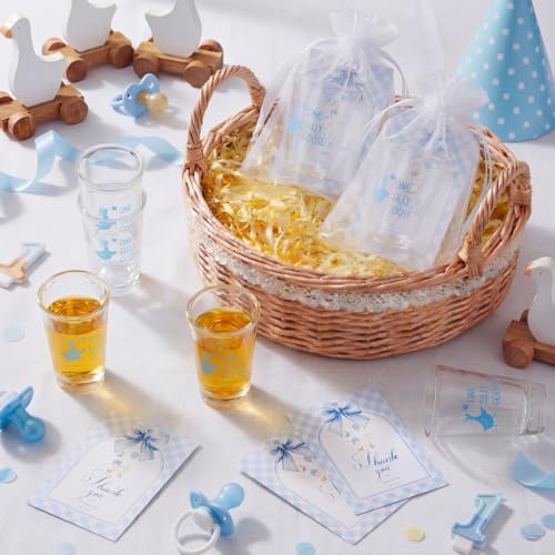 Vesici 50 Sets Silly Goose Party Favors for Guests Include Baby Shower Shot Glass and Card Organza Bag for Birthday Baby Shower Goose Party Supplies (Blue) Blue