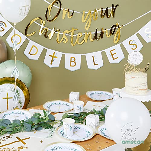 Amscan 9915638 Botanical Cross Garland Banner Botanical Celebration Decorations Gold Cross Garland