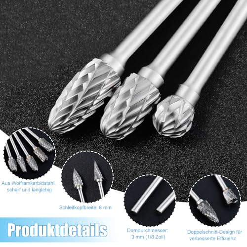 10-Piece Carbide Burr Set, Rotary Cutter Set | Tungsten Carbide Cutter with Double Cut, End Mill with 1/8 Inch Shank Drill Bit for Grinder, DIY Woodworking