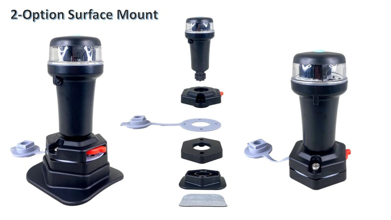 Pactrade Marine Navigation Lights for Boats LED - White Battery Powered Nav Lights for Boats - Surface Mounts (Curved), Fixed Base, 2-Mode Operation - 1NM Waterproof