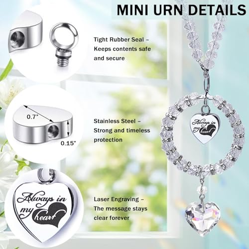 Crystal Suncatcher Mini Urn for Car Rear View Mirror Hanging Ashes Holder