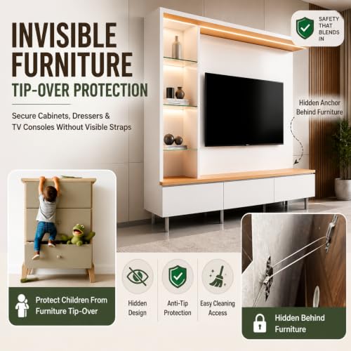 DAMILA invisible silver anti-tip furniture anchor kit with 304 stainless steel hardware, 2-pack hollow-wall anchors