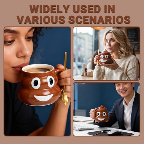 Funny Poop Coffee Mug with Spoon, Ceramic Coffee Cup with Lid and Handle, 600ML Unique Mug for Men, Women, Gifts, Tea, Office Daily Drinking and Friends(Style B)