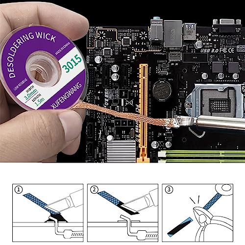 1 x 1.0 mm x 1.5 m Desoldering Wire, Soldering Accessories, No-Clean Solder Desoldering Braid, Solder Wick Solder Braid, Solder Braid, Solder Accessories, Wicks Strands for Desoldering, Solder Wick for Removing Solder Wicks