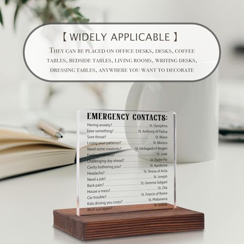 Emergency Contacts, Catholic Gifts for Women, Men, Teens, Girls, Catholic Desk Decor, Godmother Gifts Plaque, Catholic Religious faith Gift Decorative Signs Plaques WOW41 Emergency Contacts