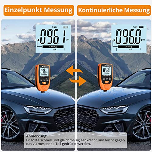Neoteck Paint Thickness Gauge Car Paint Thickness Gauge with LCD Display for Steel and Aluminum Base Metal 0-1500μm Orange