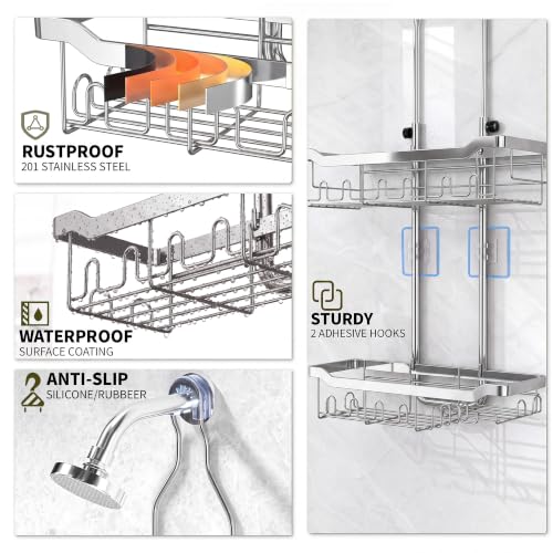 Adjustable Shower Caddy Hanging Rustproof: Tool-free Height Adjustment Silver