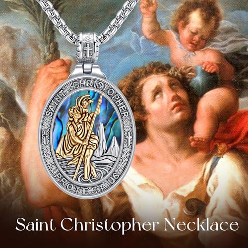 Religious Medal Necklace 925 Sterling Silver Medal Pendant Amulet Unique Religious Protection Jewelry Gifts for Men Women Saint Christopher