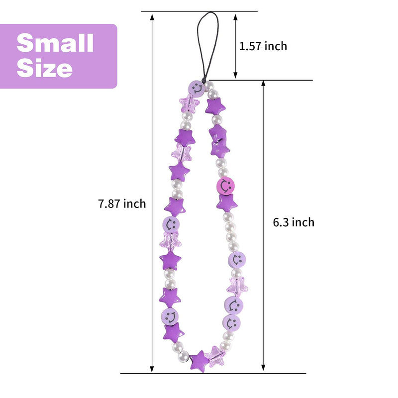 [Australia - AusPower] - Phone Charm Lanyard, 1Pcs Smiley Face Beaded Phone Charm Strap Colorful Star Smiley Soft Ceramic Keychain for Women Girls Purple 