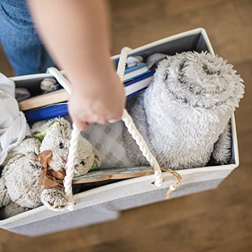 Stair Basket 16" x 16" x 10" Basket for Stairs with 3 Foldable Sections, Durable Cotton Collapsible Storage Bins, Stair Storage Organizer White