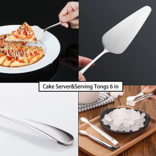 11 PCS Serving Utensils, Large Stainless Steel Spoons Forks Tongs, Pie Server, Great for Hostess Buffet Catering Banquet Party, Silver 11 PCS