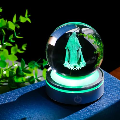 Movdyka 3D Crystal Ball Virgin Mary Statue Religious Gifts for Women
