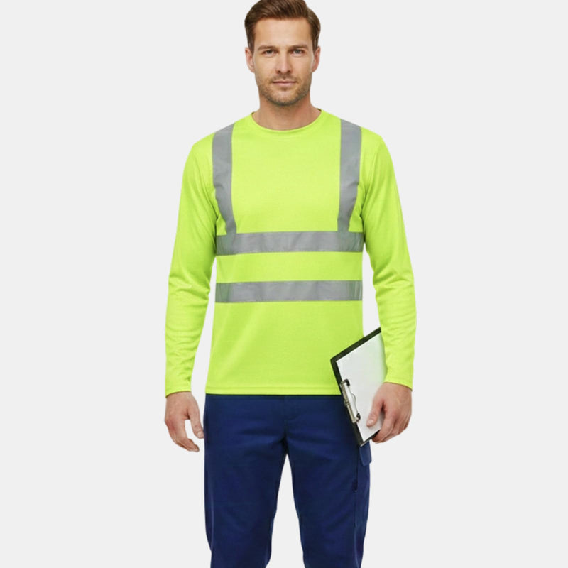 HYCOPROT Hi Vis Safety Shirts Long Sleeve High Visibility Reflective Shirt for Men Women Class 3 Construction T Shirt Work T-shirts Clothes for Warehouse Camisas Reflectivas de Trabajo para Hombre X-Large Yellow