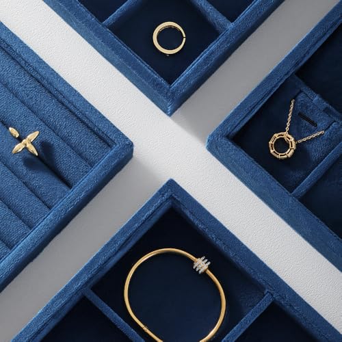 Jewelry Organizer Tray, Velvet Bracelet Display, Premium Jewelry Tray, Luxury Bangle Organizer,Blue Watch Tray A-Blue 12 Grid Tray