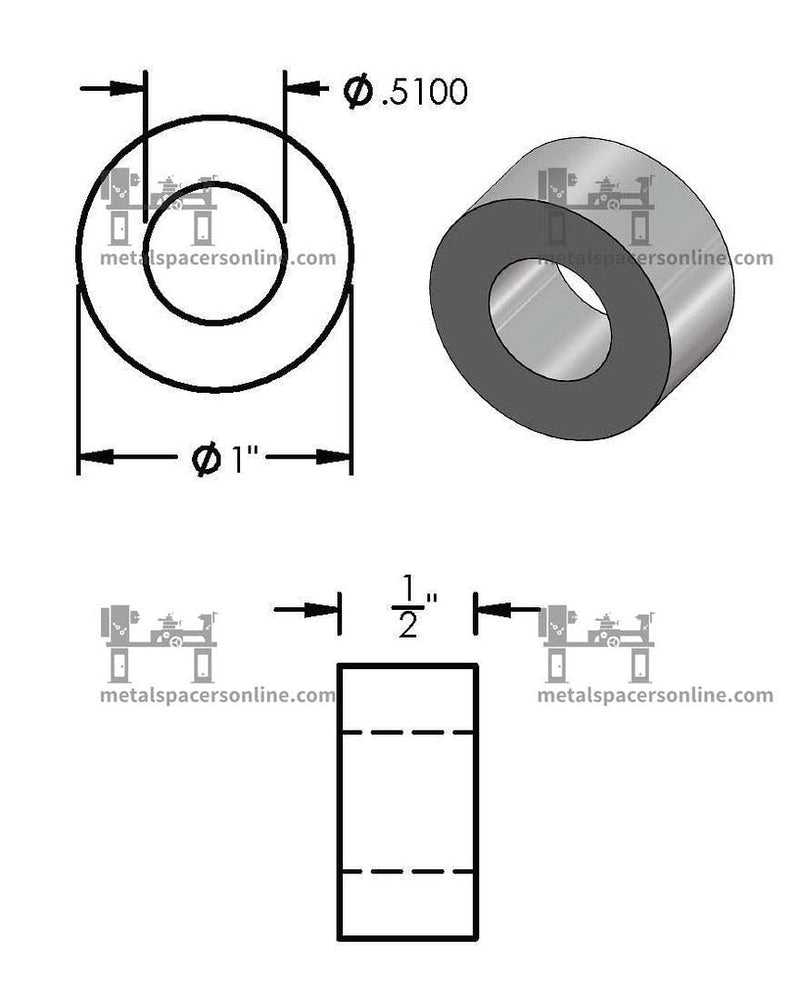 [Australia - AusPower] - Aluminum Spacer 1" OD x 1/2" ID x Choose Your Length, Round Spacer Unthreaded Standoff Bushing Plain Finish, Fits screws bolts 1/2" or M12 by Metal Spacers Online (1/2" Length, 10 Pack) 1/2" Length 