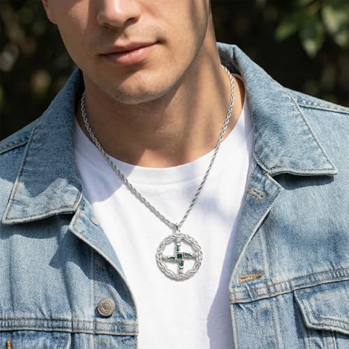 St Brigid's Cross Necklace Saint Bridget Necklace Cubic Zirconia Traditional Irish Celtic Cross Pendant Pagan Religious Jewelry Amulet Gift for Women Men silver