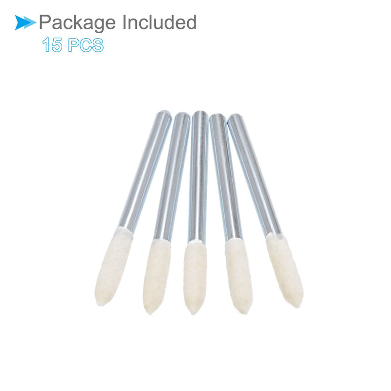 [Australia - AusPower] - CoCud Wool Felt Mounted Polishing Bits 3 mm Diameter 1/8 Inch Shank Conical Polishing Head Pack of 15 