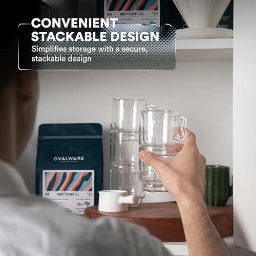 Set of four Ovalware 4oz espresso coffee cups with butterfly handles, featuring a sleek ovalware design and elegant style.