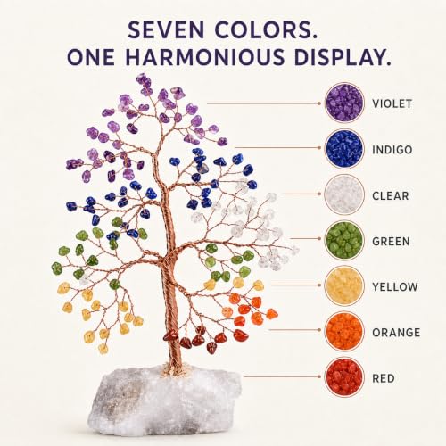 Chakra Tree – Birthday Unique Gifts for Women & Men – Handmade Spiritual Décor for Home & Office – Meditation, Chakra Healing, Positive Energy - Feng Shui Gift - 300 Crystals