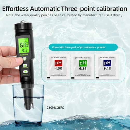 PH Meter 5 in 1 TDS EC SALT Temperature pH Value Meter IP67 Waterproof Pool pH Tester 0.01 High Precision Digital Water Tester Drinking Water with ATC Function