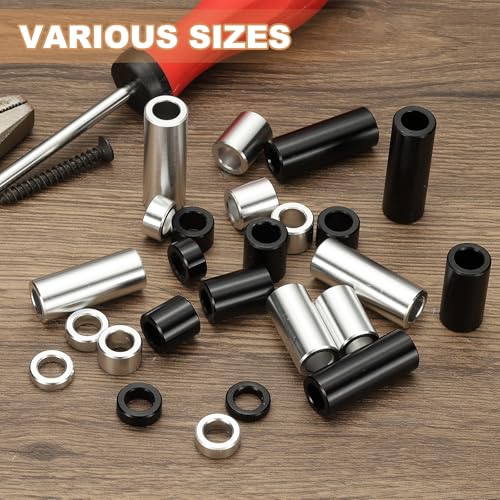 PATIKIL aluminum spacers, 12-piece black and silver round unthreaded standoff bushings for 1/4-inch screws