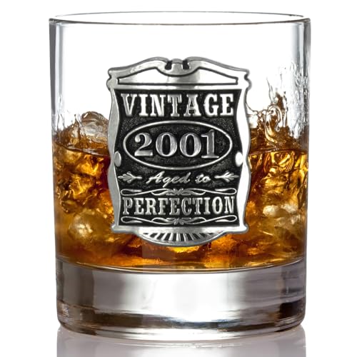English Pewter Company Vintage Years 2001 25th Birthday or Anniversary Old Fashioned Whisky Rocks Glass Tumbler - Unique Gift Idea For Men [VIN005]