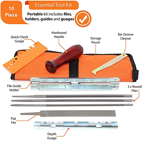 Chainsaw Sharpener File Set, 10 Pieces Chainsaw Chain Universal Sanding File Sanding Tools, with 5/32 (4.0 mm) 3/16 (4.8 mm) 7/32 (5.5 mm) Round File 6 Inch Flat File Depth Gauge