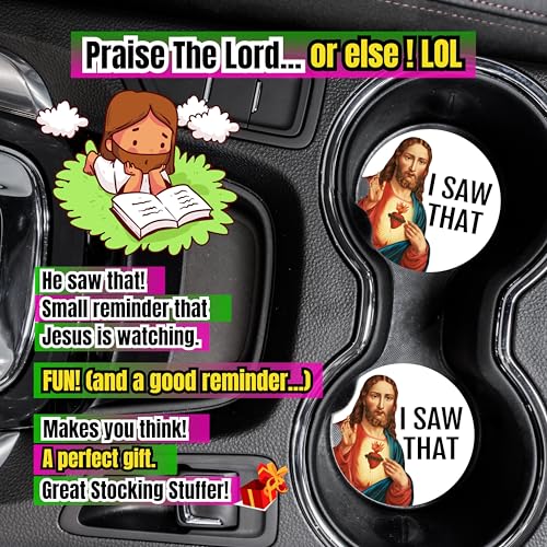 Funny Car Coasters for Cup Holders, 2 Pack Jesus I Saw that Car Accessories