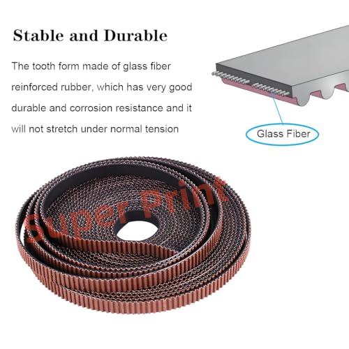 Super Print GT2 Timing Belt 10mm,GT2 Belt 10mm Width,3D Printer Open GT2 Timing Belt,Upgrade Nylon Tooth Surface Non-Slip Version for 3D Printers,CNC.(10 Meters) 10mm-10M 1