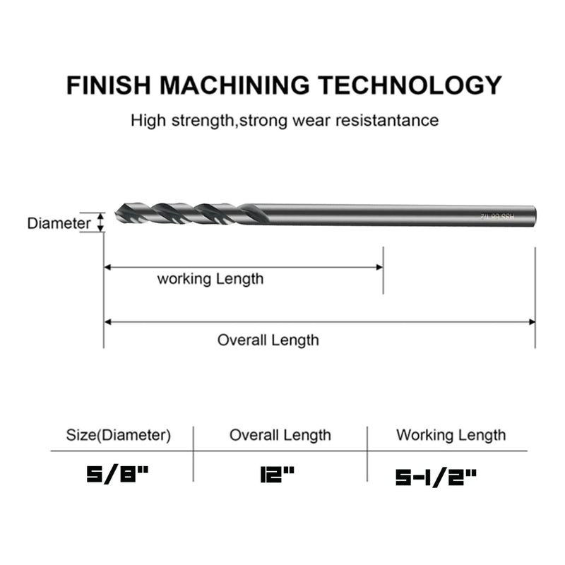 5/8 Inch x 12 Inch Aircraft Drill Bit (Professional Grade) Extra Long Black Oxide Cobalt Extension Bit - Perfect for Drilling into Sheet Metal, Stainless, Aluminum, Wood, & Copper 5/8" x 12"