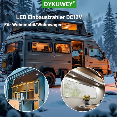 Set of 4 LED Recessed Spotlights, 12 V, 3 W, Recessed Spotlights, LED Flat Hole 55-58 mm and 14 mm Flat, LED Spot 12 V IP44 Dimmable Ceiling Spotlight, Furniture Recessed Spotlights (Silver Warm White 3000 K) Silver Warm White 3000 K