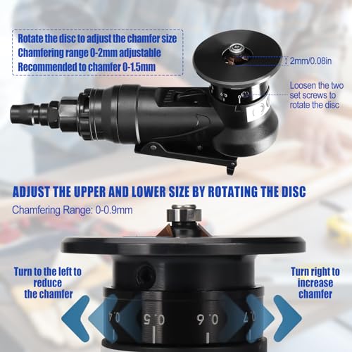 Mini Pneumatic Chamfering Machine, 45 Degree Handheld Linear Trimming Deburring Tool, Black Air Chamfer Tool Deburring Machine for Metal Wood with 1/4 Inch Air Inlet (6 R+6C Angle Blades+4 Bearing) 6 R+6C Angle Blades+4 Bearing