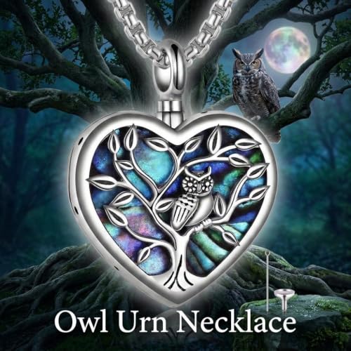 ONEFINITY Sterling Silver Always in My Heart Owl Urn Necklace for Ashes Owl Cremation Jewelry for Ashes of Loved Ones Keepsake Jewelry Style A