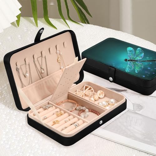 senya Leather Jewelry Box, Spring Dragonfly Necklace Ring Earrings Storage Organizer for Women Travel Jewelry Organizer