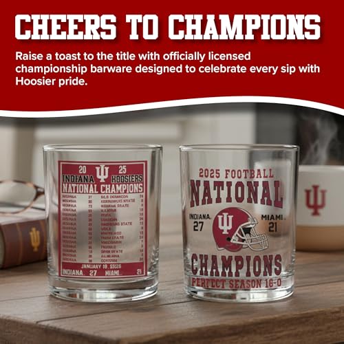 Indiana Hoosiers 2025 National Champions Rocks Glass Set of Two Colored Rocks Glasses
