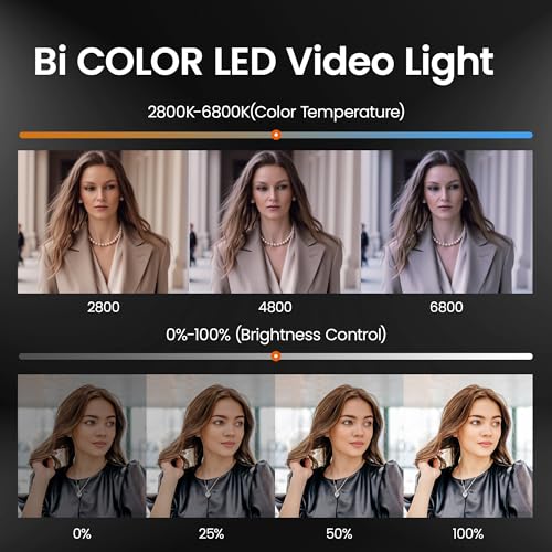 Walking Way 100W Led Video Camera Light Kit, 2800K-6800K Bi-Color Continuous Output Lighting for Photography, Cob Camera Lights with LED Screen 3 Powering, for Film Making, Photography Studio, Black