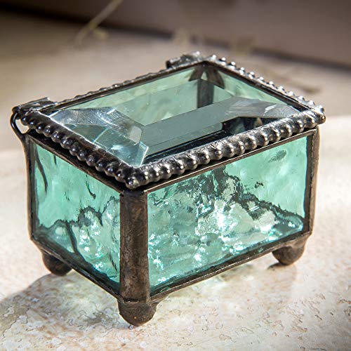 J Devlin Turquoise Stained Glass Ring Box Small Glass Keepsake Box