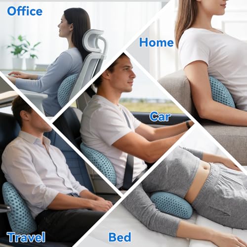 Lumbar Support Pillow, Memory Foam Lumbar Pillow for Office Chair and Car Seat, Back Pillow for Lower Back Pain Relief, Back Support Pillow for Sitting, Driving, Traveling (Blue) Blue